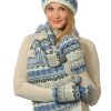 Подарочный набор снежинка: шерстяной шарф варежки шапка с отворотом