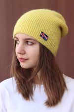 Молодежная норвежская шапка-бини желтая