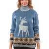 Женский шерстяной свитер с высоким воротником рисунок оленя