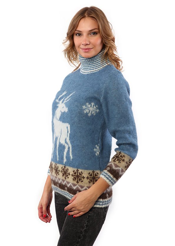 Рождественский шерстяной свитер с оленем и высоким воротником