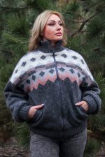 Жакет-бомбер шерстяной серый с розовым