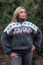 Жакет-бомбер шерстяной серый с розовым