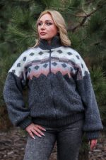 Жакет-бомбер шерстяной серый с розовым