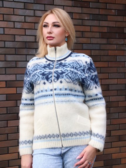 Кардиган вязаный женский на молнии с узором