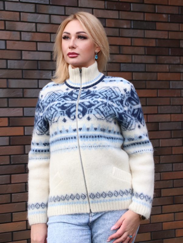Кардиган вязаный женский на молнии с узором