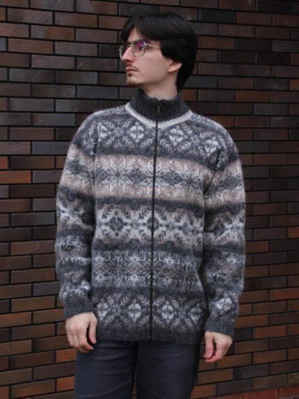 Кардиган мужской шерстяной на молнии с узором