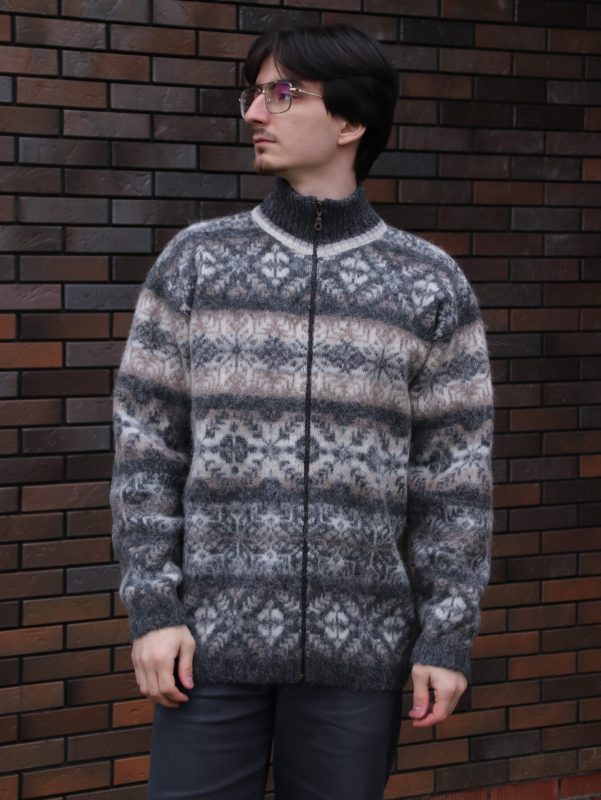 Кардиган мужской шерстяной на молнии с узором