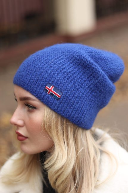 Молодежная норвежская шапка-бини синяя